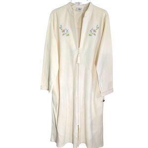 Fundamentals Terry Cloth Robe Floral Embroidered Zip Up Lounger Housecoat Size M